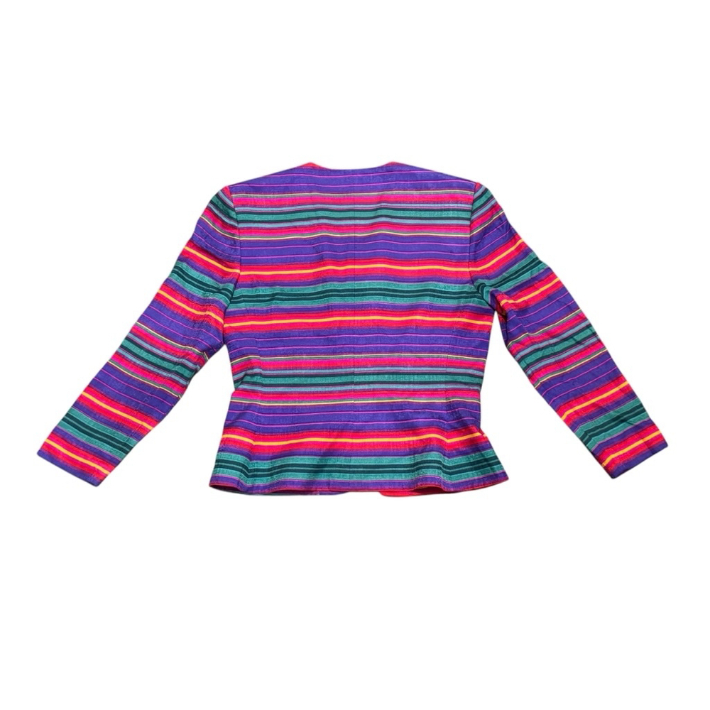 Vintage Adrianna Papell Women’s Safe Silk Colorful Striped Jacket Size 4P - Picture 2 of 8